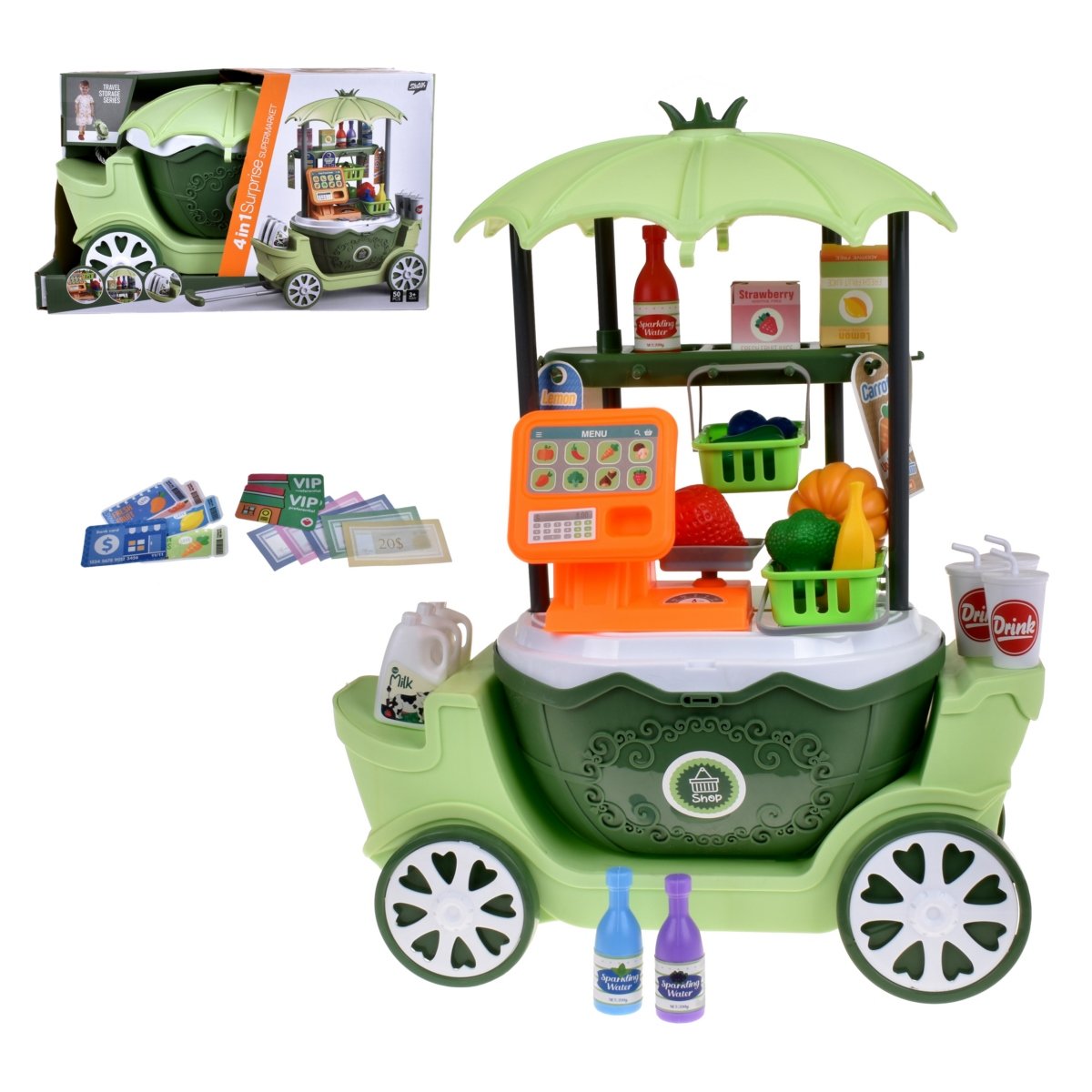 Supermercado Portatil 4 En 1: Carro, Maleta Troley, Canasto, Tienda